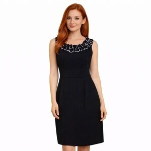 London Times Black White Flower Sheath Dress Sz 10